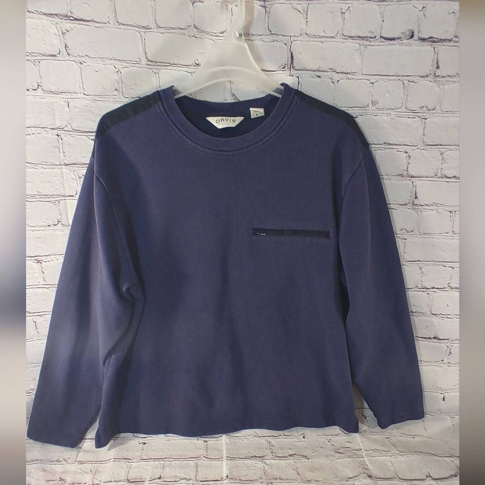 Orvis Vintage Sweatshirt XL Heavy Crew Zip Pocket Elbow Patch Pullover